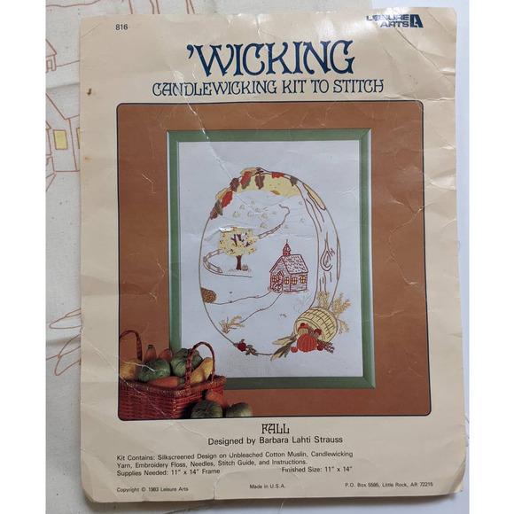 Vintage Candlewicking Embroidery Kit "Fall" Autumn Scene from Leisure Arts 1983 - Picture 3 of 6